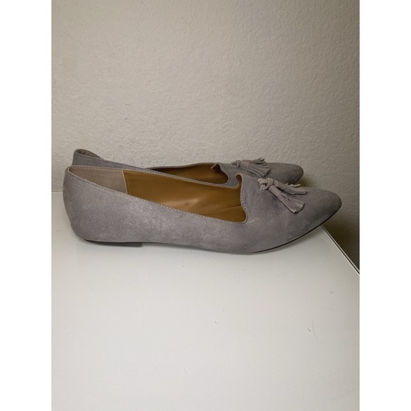 J Crew Biella Tassel Loafer 9.5 Gray Vegan Suede Pointed Toe - Picture 3 of 14
